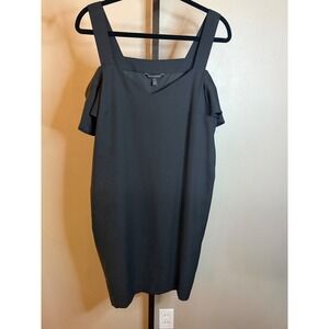 Banana Republic Black Cold Shoulder Shift Dress Womens 12 Petite Wide Strap Mini